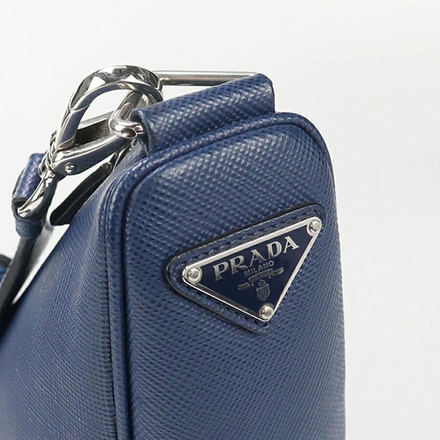 PRADA プラダ ショルダーバッグ トライアングル 肩掛け 斜め掛け メンズ レディース 男女兼用 2VH155 レザー    ブラック 黒 シルバー金具 ユニセックス【中古品】 PRADA - PRADA プラダ ショルダーバッグ トライアングル 肩掛け 斜め