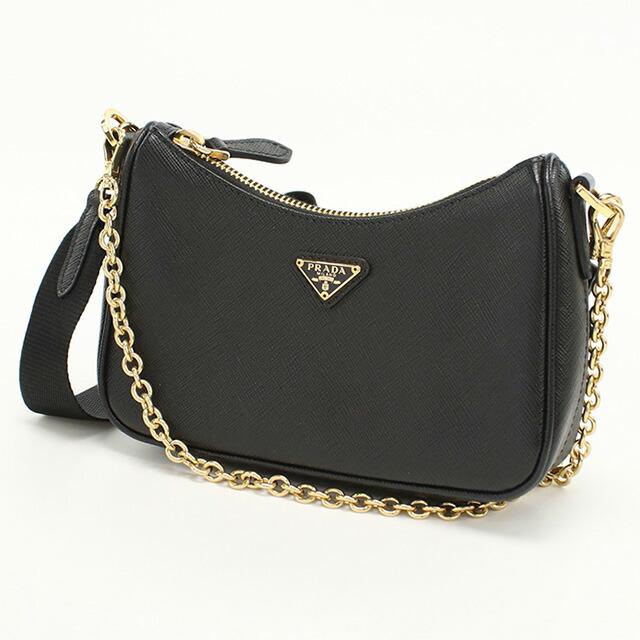プラダ PRADA ショルダーバッグ バッグ ナイロン レザー レディース ブラック系 【中古】 PRADA（プラダ） 中古 斜め掛け ショルダーバッグ レディース ブランド