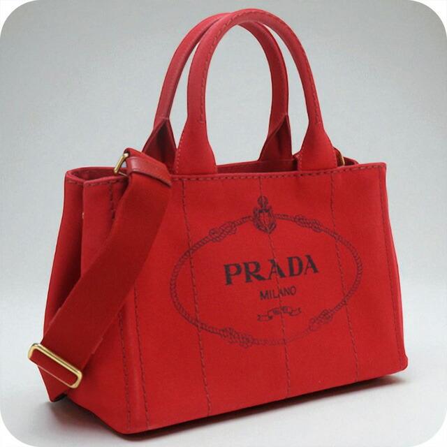 PRADA 赤 キャンバス トートバッグカナパハンドバッグ大容量