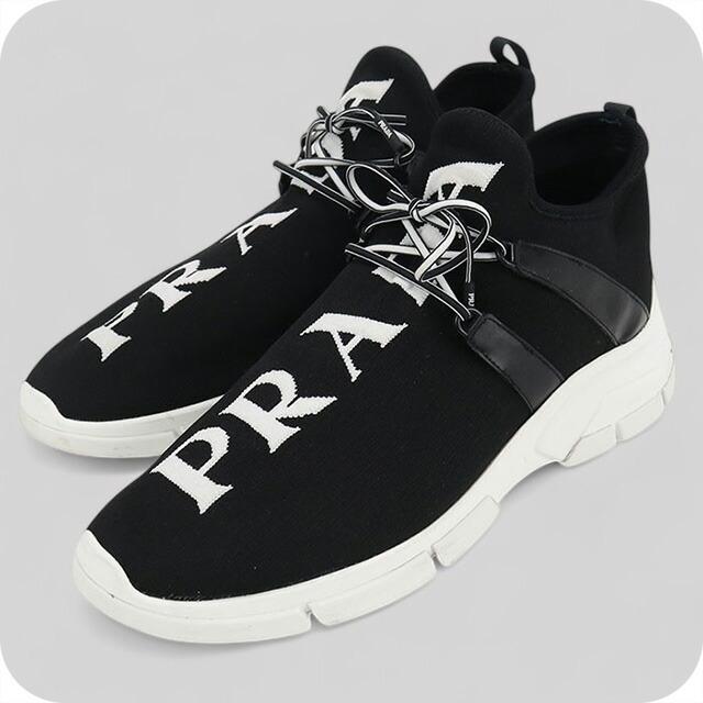 値下げ美品【PRADA】ラムレザーロゴ　黒スニーカー 楽天市場】プラダ PRADA ロゴ レザー ローカットスニーカー