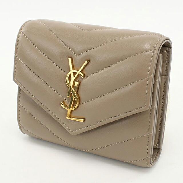 サンローラン　ベージュ　財布 SAINT LAURENT 中古 サンローラン 三つ折り財布 レディース ブランド