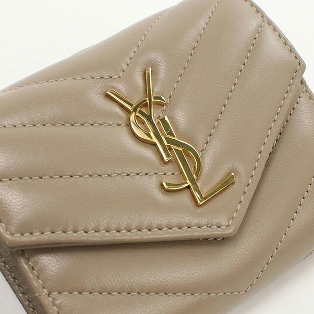サンローラン パリ 三つ折り財布 小銭入れ Vステッチ カサンドラロゴ ベージュ SAINT LAURENT サンローラン 三つ折り財布 692061 BOW01 レディース