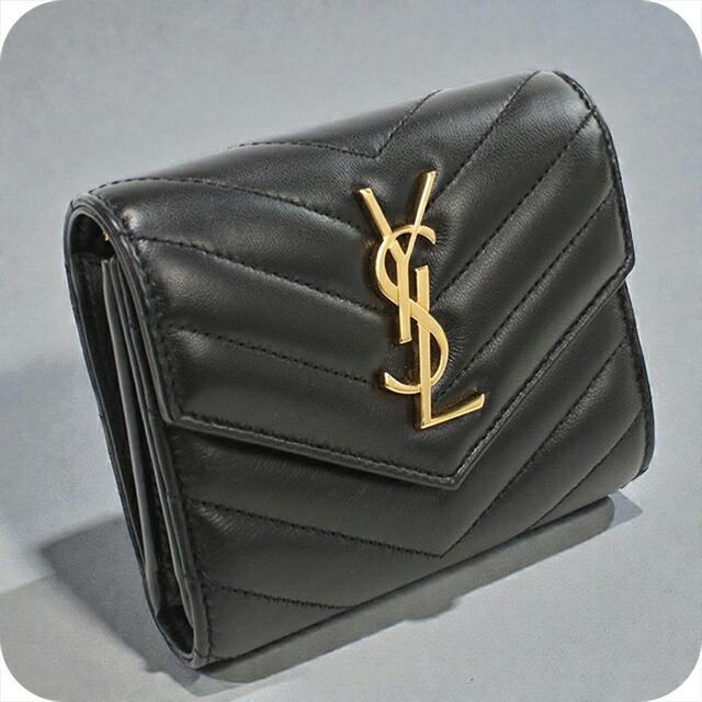 美品✨YSL サンローラン　カサンドラ　三つ折り財布　ブラック　レザー SAINT LAURENT 中古 サンローラン 三つ折り財布 レディース ブランド