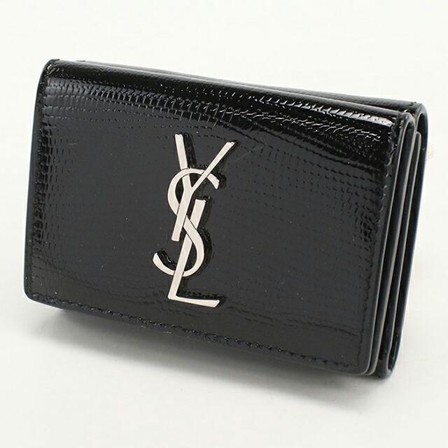 良品　サンローラン　カサンドラ パテントレザー　三つ折り財布　ブラック SAINT LAURENT 中古 サンローラン 三つ折り財布 コンパクト 三折財布