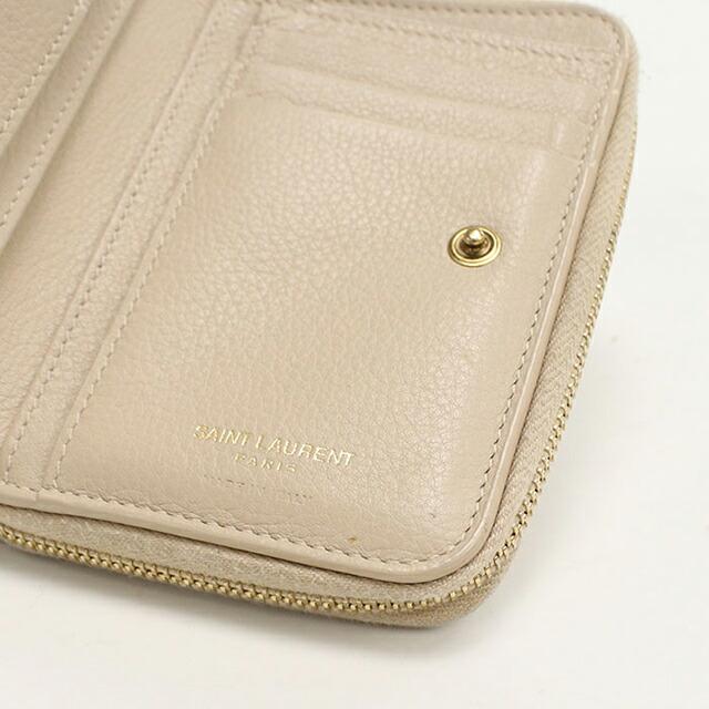 LAURENT 二つ折り財布 ベージュ ゴールドロゴ SAINT LAURENT 中古 サンローラン 二つ折り財布 二折財布 レディース