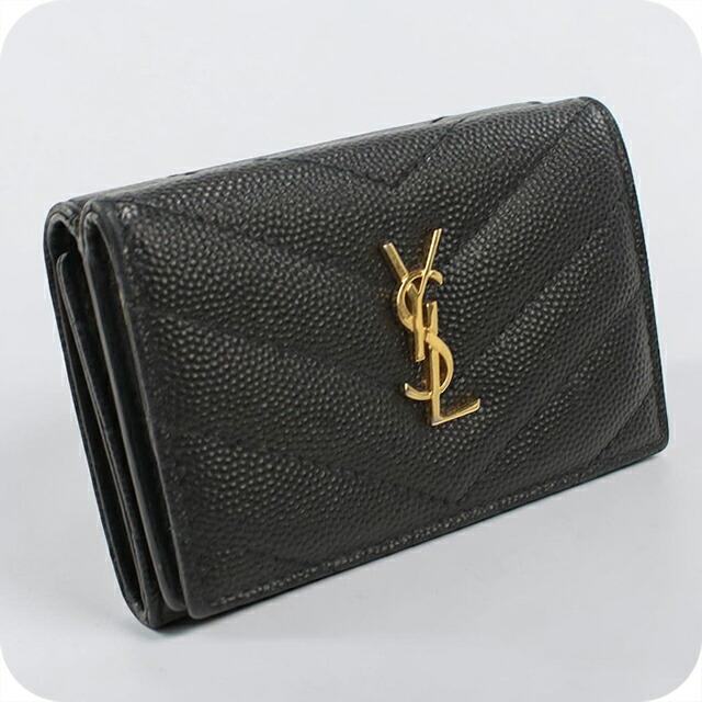 【中古美品】サンローラン　三つ折り財布　黒 SAINT LAURENT 中古 サンローラン 三つ折り財布 三折財布 レディース