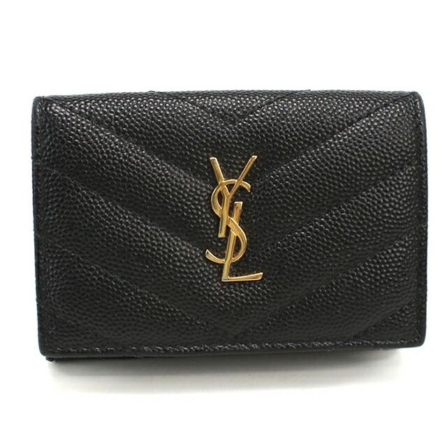 YSL 三つ折り財布 黒 SAINT LAURENT 中古 サンローラン 三つ折り財布 コンパクト 三折財布