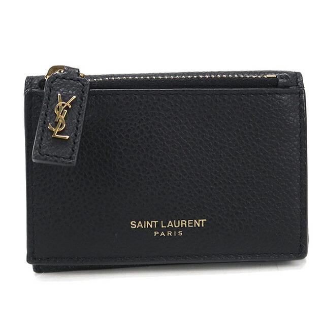【美品】⚠️4/19までの売り切り価格サンローラン 三つ折り財布 カサンドラ 黒 SAINT LAURENT 中古 サンローラン 三つ折り財布 レディース ブランド