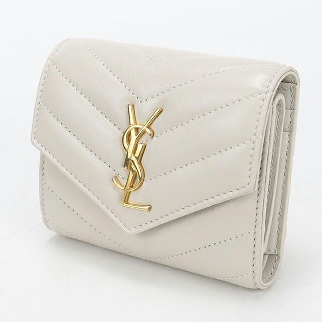 【美品】サンローラン 三つ折り財布 ベージュ カサンドラ SAINT LAURENT 中古 サンローラン 三つ折り財布 コンパクト 三折財布