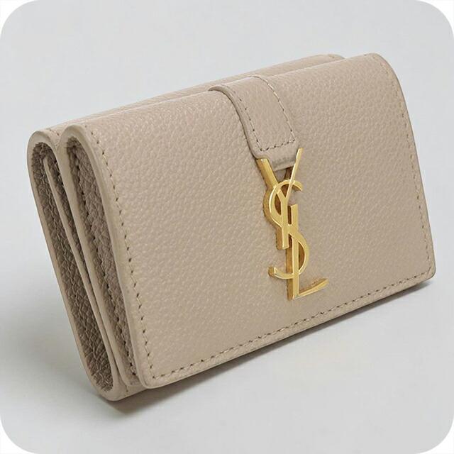 折り財布 ベージュ/金logo サンローラン 三つ折り財布 レディース
