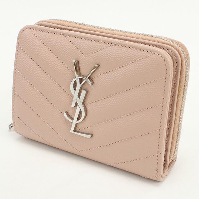 【値下げ】YSL 二つ折り財布 ピンクベージュ SAINT LAURENT 中古 サンローラン 二折財布 レディース ブランド