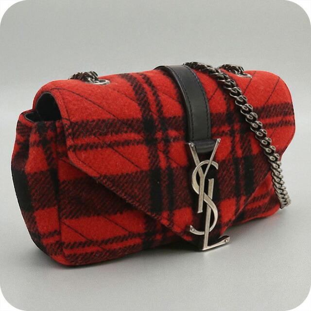サンローラン ベイビーチャイ チェーン ショルダーバッグ 399289 レッド ブラック ウール レザー レディース SAINT LAURENT 【中古】 SAINT LAURENT 中古 サンローラン 斜め掛け ショルダーバッグ
