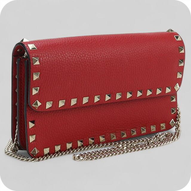 中古良品Valentino ヴァレンチノ チェーンウォレット ロックスタッズ レディース レッド VALENTINO（ヴァレンティノ） 中古 チェーンウォレット レディース