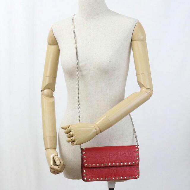 中古良品Valentino ヴァレンチノ チェーンウォレット ロックスタッズ レディース レッド VALENTINO（ヴァレンティノ） 中古 チェーンウォレット レディース