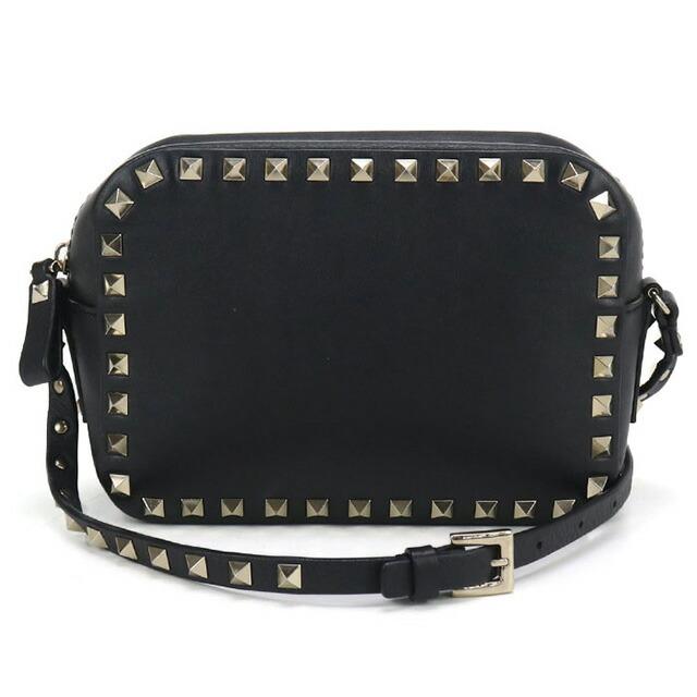 Valentino スタッズ付きブラックショルダーバッグ 関税負担なし☆VALENTINO ロックスタッズ チェーンウォレット