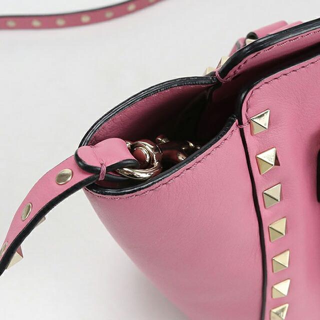 VALENTINO スタッズ付きピンクレザーショルダーバッグ VALENTINO ヴァレンティノ ロックスタッズ ショルダーバッグ レザー