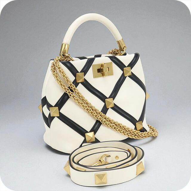 VALENTINO ヴァレンティノ ローマンスタッズ ハンドルバッグ ホワイト valentino ローマンスタッズ ハンドルバッグ Valentino Garavani ザ