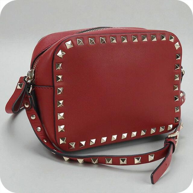 ヴァレンティノ ロックスタッズ チェーン ショルダーバッグ レッド レザー レディース VALENTINO 【中古】 VALENTINO（ヴァレンティノ） 中古 斜め掛け ショルダーバッグ