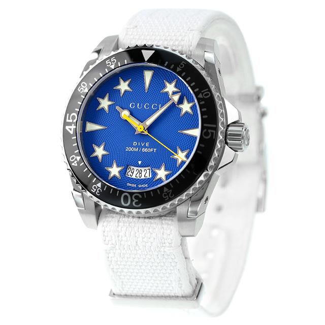 グッチ ダイヴ クオーツ 腕時計 ブランド メンズ 替えベルト YA136340 アナログ ブルー ホワイト 白 スイス製 父の日 プレゼント 実用的｜nanaple｜02