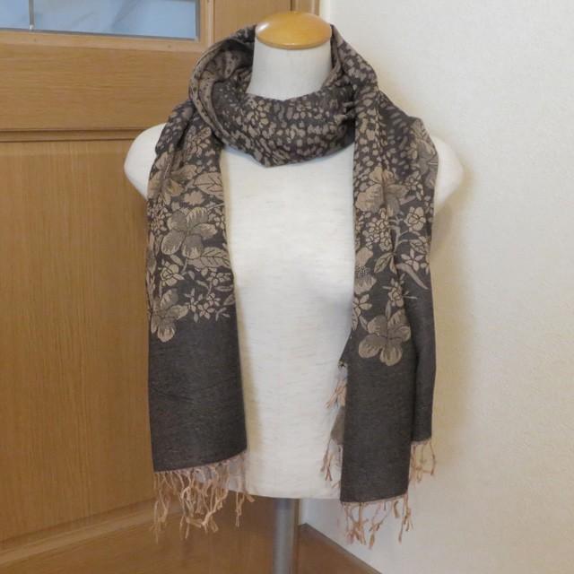 ストール パシュミナタッチストール エスニック 大判 濃ブラウン柄