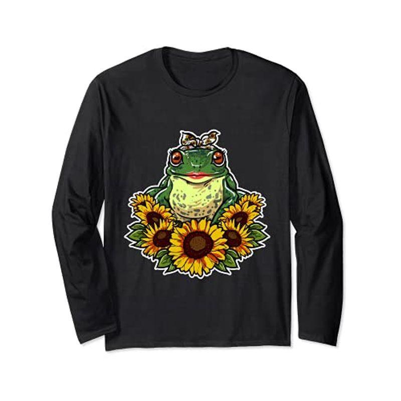 かわいい愛のヒキガエルのギフトのひまわりの装飾のカエル 長袖tシャツ クリスマスライト Staging Hisp Org