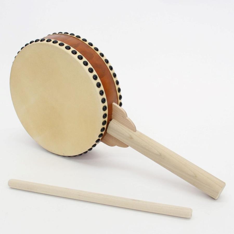 太鼓　美品　現状品　台付　バチ付   径約５０cm 両面張柄付太鼓7寸 (革面直径21cm） お会式・御会式・日蓮宗・法華宗