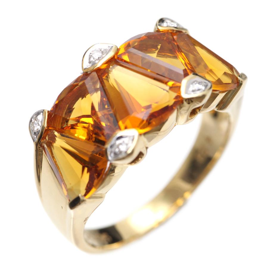 K18シトリンリングD付 4.28ct0.05ct 15号 6.4g : 15304 : なんでも 