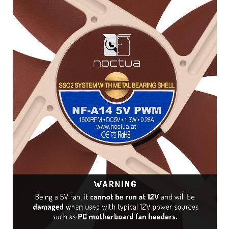 Noctua NF-A14 5V PWM, プレミアム静音 ファン, USBケーブル・4-Pin接続, 5Vバージョン (140mm, ブラウン)｜nandy｜03