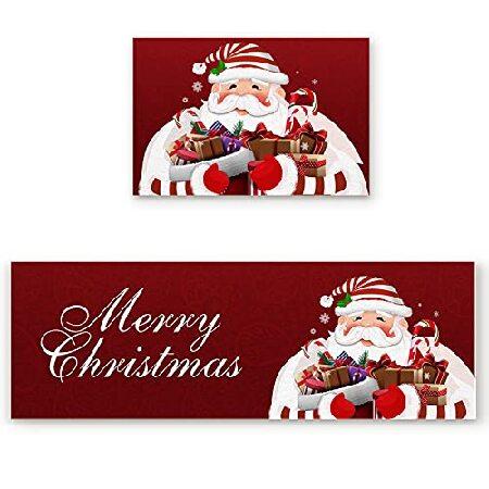 T＆H XHome Durable Doormat Sets 2 Pieces-Luxury Ultra Soft Comfort Anti-Fatigue,Merry Christmas Santa Claus with Xmas Gift Doorway Bathroom 並行輸入品