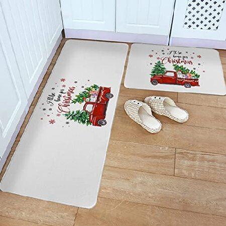 Kitchen Rugs Sets 2 Pces, I'll Be Home for Christmas Truck with Tree Snowman Gifts Floor Mats Non Skid Door Rugs Runner Rug for Kitchen, Bat並行輸入品