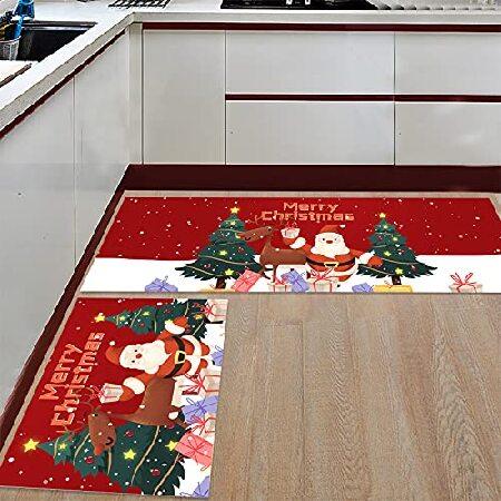 2 Piece Kitchen Rug Set Merry Christmas Cushi0ned Kitchen Fl00r Mats,Merry Christmas Cute Santa Claus Gifts Xmas Tree Candy Elk R0mantic Sn0並行輸入品