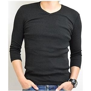 メンズ Tシャツ Vネック 丸首 七分袖 ベーシック 定番 カットソー M L