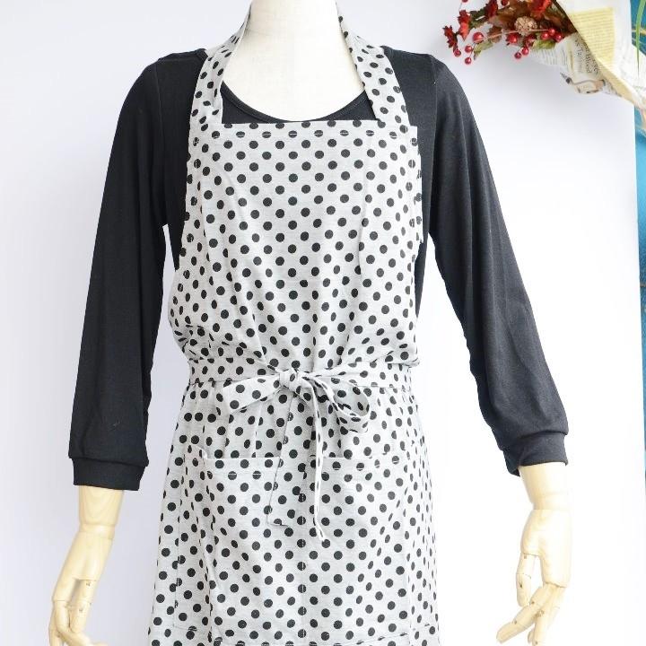 【在庫処分】ロングエプロン 赤紫黒水玉　黒ベージュ水玉　アラベスク調綿レース エプロン 日本製 久留米織 ドビー織 キッチン レディース おしゃれ