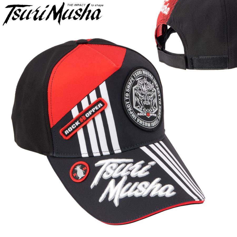 釣武者 ワッペンキャップ ブラック／レッド フリーサイズ : ナニワ釣具