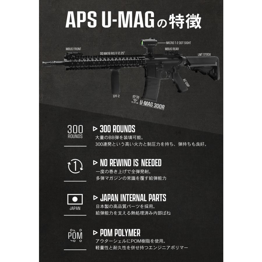 APS U-MAG 300連 スペアマガジン BK 各社スタンダードM4電動ガン対応