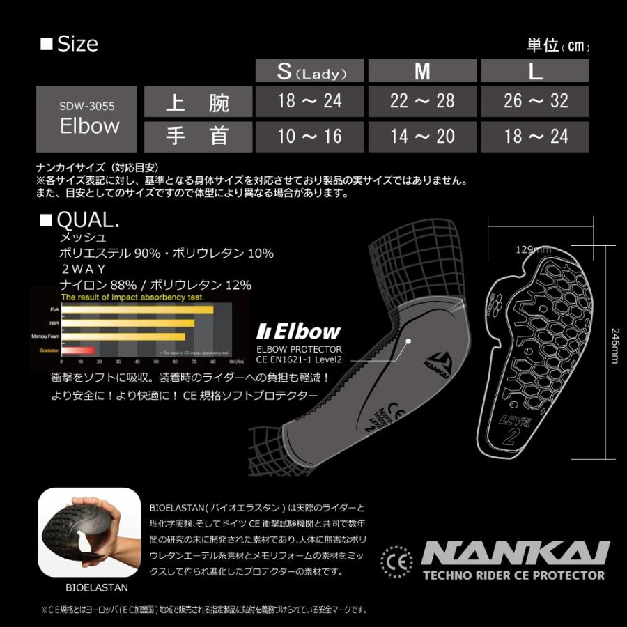 プロテクター(肘) NANKAI(ナンカイ) SDW-3055 テクノライダーエルボーソフトプロテクター (左右1セット) CEレベル2 アームカバー/オールシーズン｜nankaibuhin-store｜02