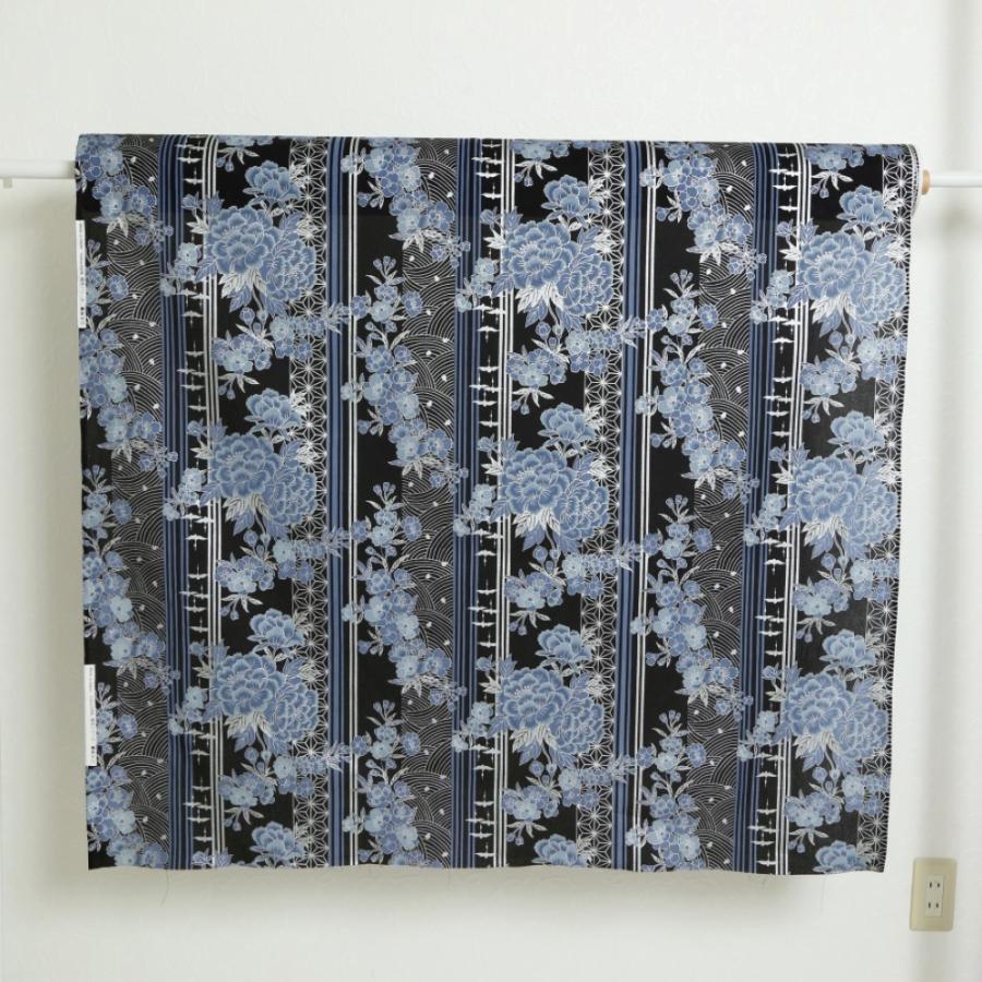 竺仙 綿紬 綿100% 花柄生地 ベージュ×ネイビー 竺仙 綿紬 綿100% 花