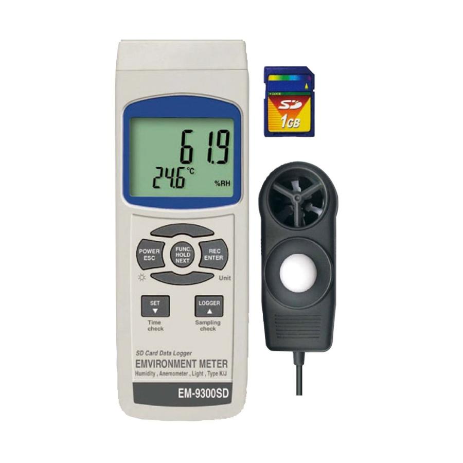 マザーツール　1台4役(照度　風速　マルチ環境測定器　温度　湿度)　EM-9300SD