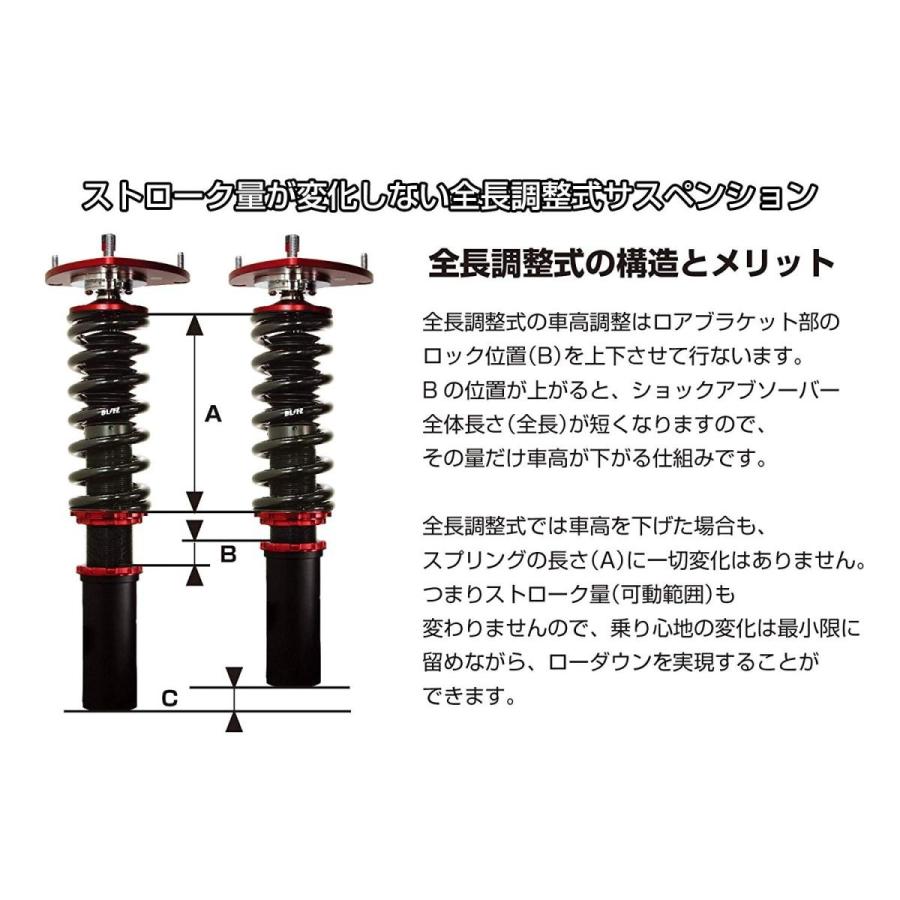 車高調 ダンパー 車高調 Zvw55 Blitz ブリッツ リア プリウス サスペンション フロント 4本セット 全長調整式 レンチ付 フロント 減衰力32