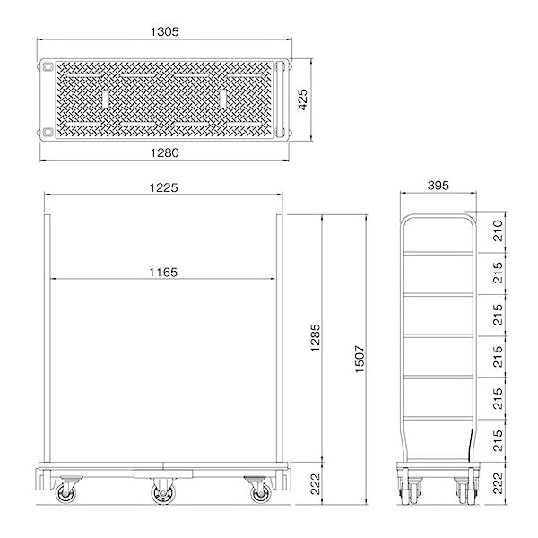 台車　中間棚1枚付き　6輪台車　大型　バランスカート　運搬　重量　MJC-6-2-T　耐荷重300KG　中間棚　六輪カート　搬入