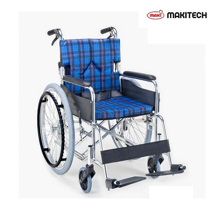 ☆ マキテック エコノミー 車いす EW-50 GN 緑チェック 自走用 介助