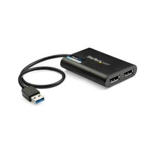 ディスプレイアダプター/USB-A - 2x DP/USB 3.0/4K60Hz/ブラック 目安在庫=△