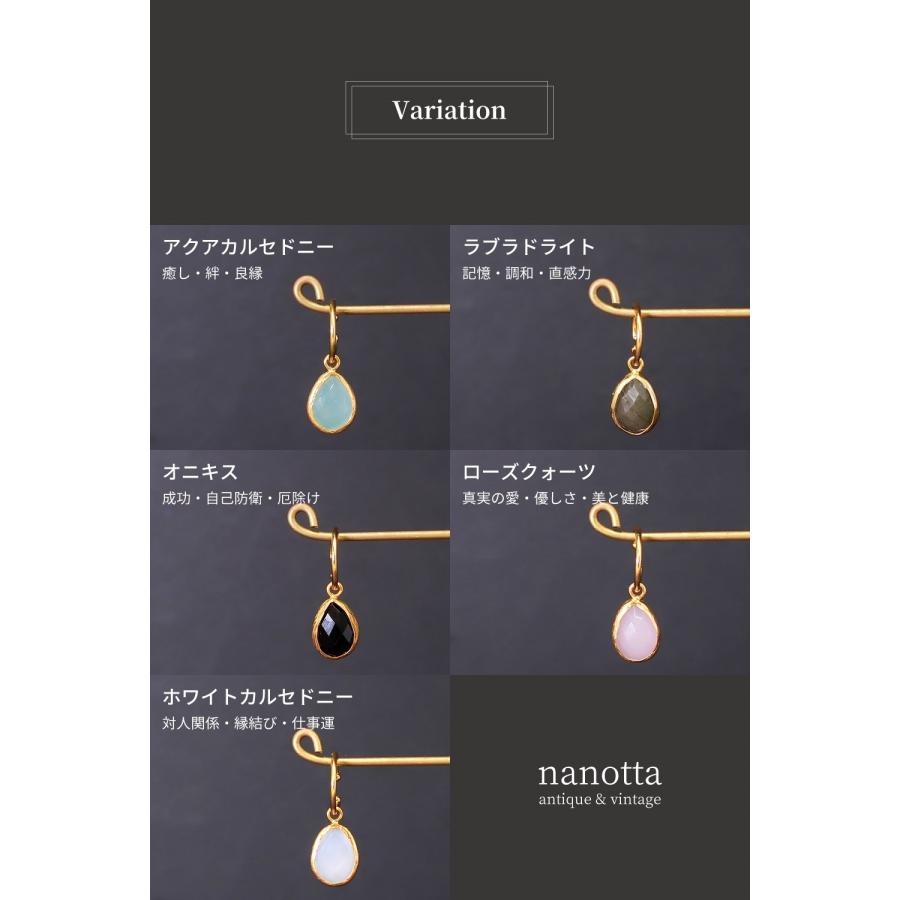 天然石 イヤーカフ イヤカフ レディース 22金 22K アンティーク ゴールド イヤーカフ カルセドニー ラブラドライ nanotta AEC001の画像