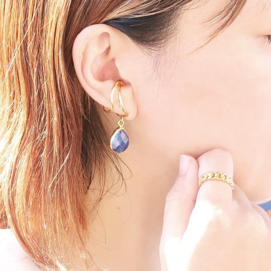 天然石 イヤーカフ イヤカフ レディース 22金 22K アンティーク ゴールド イヤーカフ 大ぶり 大粒 揺れる エメ nanotta AEC019の画像