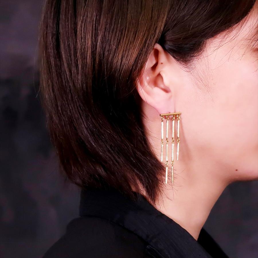ピアス レディース 22金 22K スタッドピアス アンティーク ゴールド ロングピアス フリンジピアス フリンジ 揺れ nanotta AER065の画像