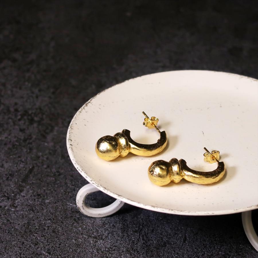 ピアス レディース 22金 22K スタッドピアス アンティーク ゴールド ピアス 槌目 槌打ち 平打ち デコボコ つち nanotta AER084_2