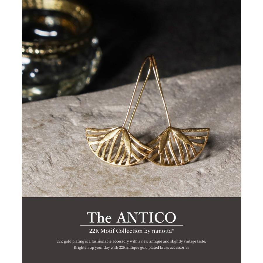 ピアス レディース 22金 22K フックピアス アンティーク ゴールド 蓮の花 ロータス 花 フラワー ボタニカル 植 nanotta AER151の画像