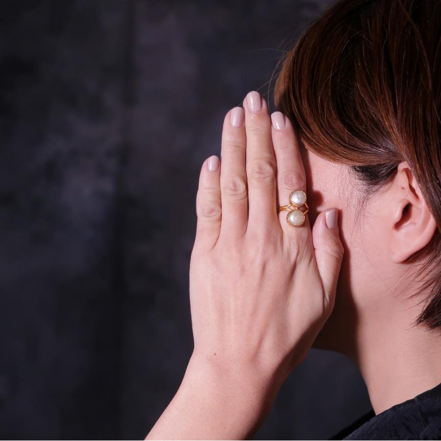 天然石 リング 指輪 レディース 22金 22K アンティーク ゴールド 天然石リング 大ぶり 大粒 淡水パール 真珠  nanotta ARN032の画像