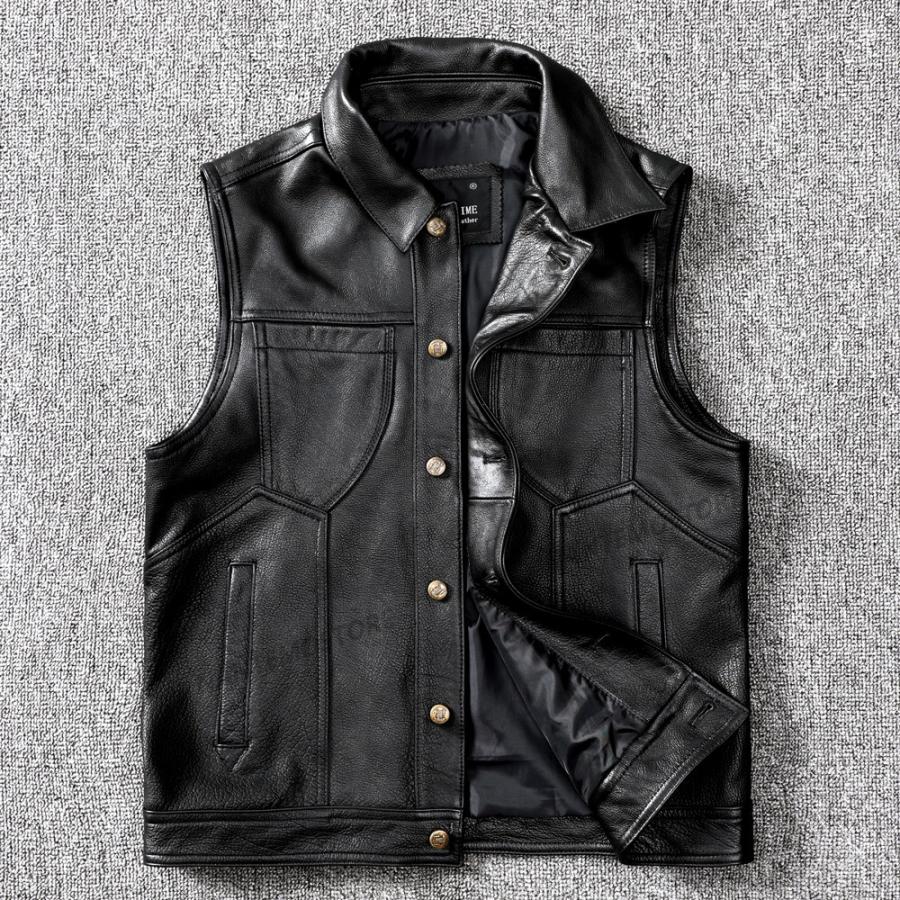 全国宅配無料 革ベスト レザーベスト メンズ 本革 バイク バイカー ハーレー ライダース 牛革 シングル ショート スリムタイプ 細身 ブランド ミリタリー 上質で快適 Industrial Comteco Com Bo