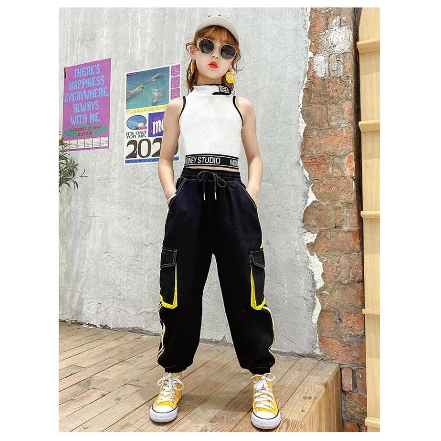キッズダンス衣装 ヒップホップ キッズ チアガール ヘソ出し 女の子 タンクトップ 黒トップス ジャッズ 舞台 韓国 ダンスウェア オシャレ 66 以上節約